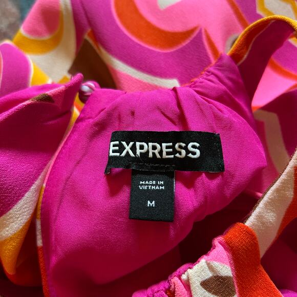 Express Halter Mini Dress Size Medium Groovy Mod Retro Barbie Colorful Funky - Picture 3 of 6